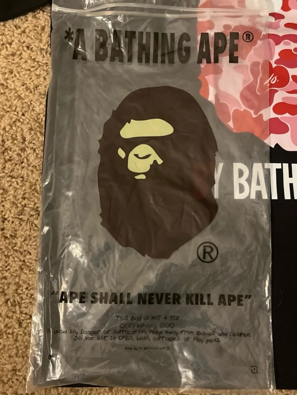 Bape Black Tee with Yellow & Pink Camo Ape Graphics